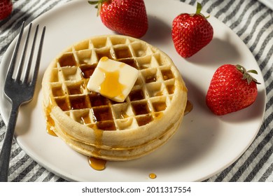 Healthy Cooked Frozen Waffles For Breakfast With Butter