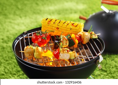 Healthy Corncob En Brochette On The Grill Outdoor