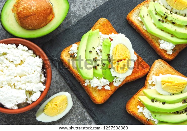 Healthy Cottage Cheese Avocado Toast Egg Stock Photo Edit Now