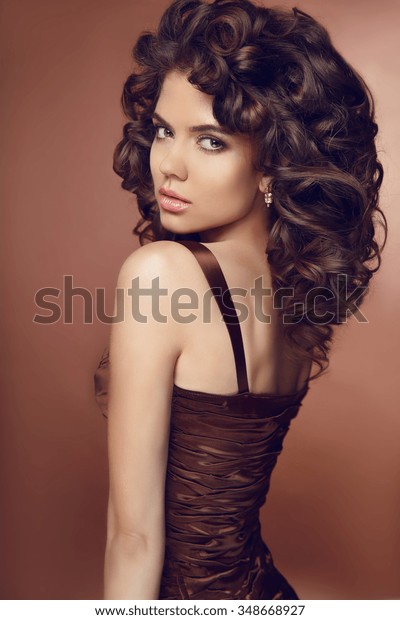 Healthy Curly Hair Beauty Brunette Beautiful Stock Photo