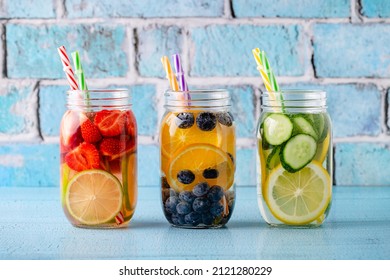 Healthy detox infused water with fruits. Refreshing summer homemade cocktail. - Shutterstock ID 2121280229