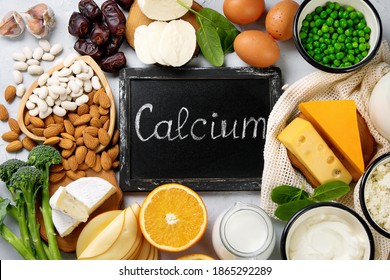Healthy diary and non-diary products rich in calcium. Healthy food. Chalkboard - Shutterstock ID 1865292289