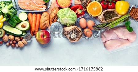 Healthy diet eating plan. Meal planning. Slimming and weigh loss concept. Top view. Flat lay
