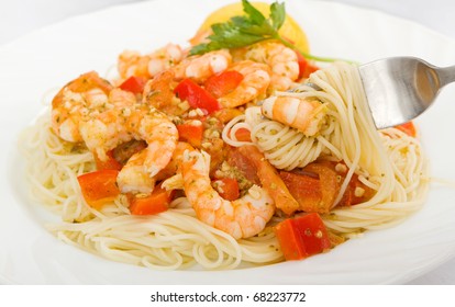 A Healthy Dish Of Shrimp Scampi Pasta