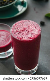 Healthy Drink Smoothie Cocktail Mulberry Beverage Detox Diet Concept Close Up