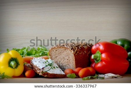 Similar – Image, Stock Photo Bruschetta with cream cheese, cherry tomatoes and basil