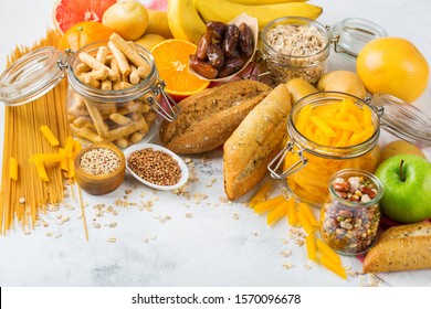 Healthy eating, dieting, balanced food concept. Assortment of gluten free food on a kitchen table. Copy space background - Shutterstock ID 1570096678