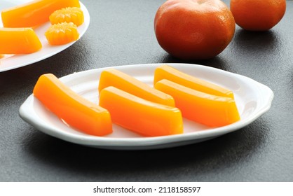 Healthy Eating. Jelly Candies From Tangerines. Manufacturing Process. Ingredients: Tangerines, Water, Gelatin.