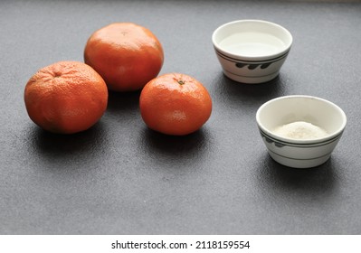 Healthy Eating. Jelly Candies From Tangerines. Manufacturing Process. Ingredients: Tangerines, Water, Gelatin.  Photo 1