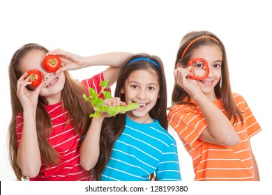 Healthy Eating Kids Concept, Children With Vegetables