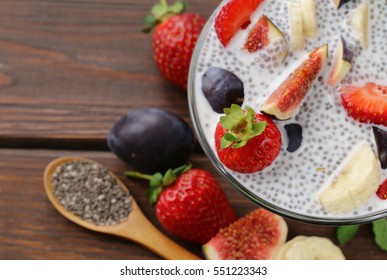 Healthy Eating Super Foods - Chia Seeds And Fruits.