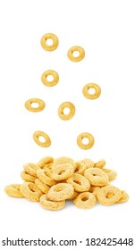 healthy falling cereal rings isolated on white background