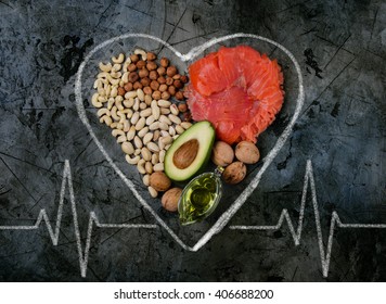 Healthy fats for heart. Top view.