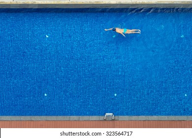 Healthy Fitness. Top View Of Man Swimming In The Pool.