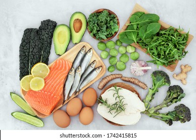 Healthy food for asthma & respiratory diseases including COPD with health foods high in protein, omega 3, antioxidants, vitamins & minerals. Immune boosting. Flat lay.