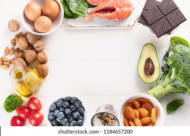 Healthy food for brain and memory. Healthy eating Concept. Top view  with copy space - Shutterstock ID 1184657200