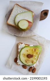 Healthy Food. Healthy Breakfast. Sandwich With Cottage Cheese, Pear, Honey And Nuts