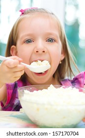 Healthy Food, Child Is Eating Cottage Cheese, Curd