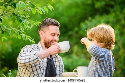 healthy food. Family day bonding. father and son eat outdoor. organic and natural food. small boy child with dad. they love eating together. Weekend breakfast. Family bonds. - Powered by Shutterstock