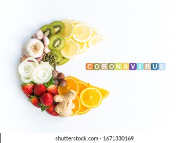 Healthy Food To Fight Virus On White Background