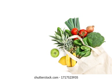 Healthy Food. Fresh Fruits And Vegetables In Cotton Bag