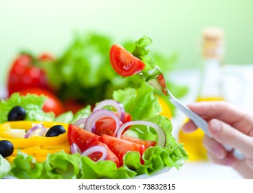 Healthy Food Fresh Vegetable Salad And Fork