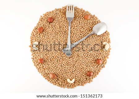 healthy food, Hours of beans and nuts, time nutrition, Hours of lentils, concept of proper nutrition, healthy living, theory of healthy food, symbol of healthy life