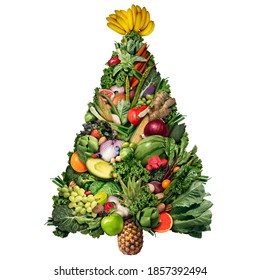 Healthy Food Shaped As A Christmas Tree Made Of Fruit And Vegetables.