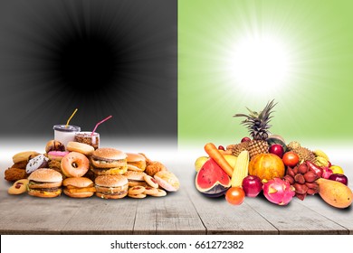 Healthy Food Vs Junk Food Choice Concept For Your Healthy Life