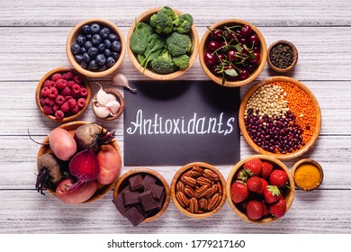 Healthy Foods High In Antioxidants, Top View.