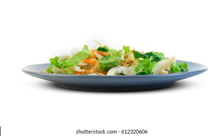 Healthy Fresh Salad Cabbage Carrots Salad In Plate On White Background Isolated Side View