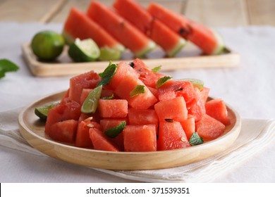 Healthy Fresh Watermelon Salad With Mint And Lime
