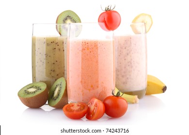 Healthy Fruit Smoohties Isolated On White