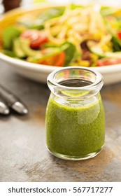 Healthy Green Goddess Salad Dressing With Herbs, Garlic And Olive Oil