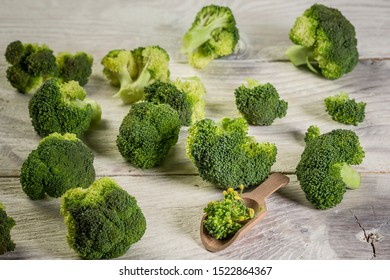 Healthy Green Organic Raw Broccoli Florets Ready for Cooking.