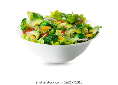 Healthy Green salad with fresh vegetables isolated on white background - Powered by Shutterstock