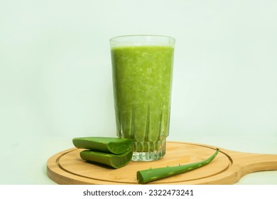 Healthy green smoothie Juice with aloe vera on white background - Powered by Shutterstock