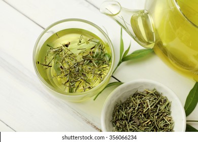 Healthy Green Tea Cup With Tea Leaves 