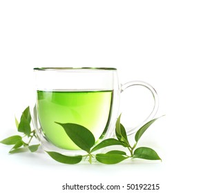 Healthy Green Tea Cup On White Background