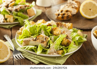 Healthy Grilled Chicken Caesar Salad With Cheese And Croutons