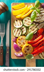 Healthy Grilled Vegetables On Chopping Board