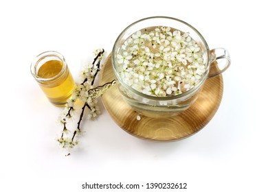 Healthy Herbal Tea - Blackthorn Flowers, White Background