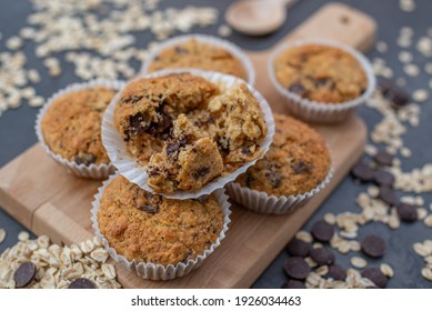 Healthy Home Made Oat Muffins With Chocolate Chips