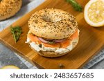 Healthy Homemade Bagel and Lox Sandwich with Capers and Dill