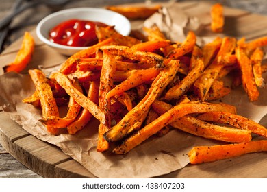 Healthy Homemade Baked Sweet Potato Fries with Ketchup