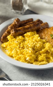 Healthy Homemade Scrambled Egg Breakfast With Sausage And Hashbrowns