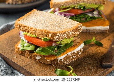 Healthy Homemade Vegetarian Veggie Sandwich with Sweet Potatoes Lettuce Tomato Cheese - Powered by Shutterstock