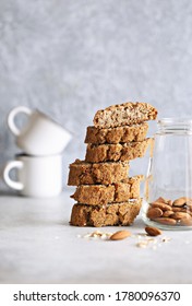 Healthy Keto Almond Biscotti. Low carb and gluten free keto, paleo cookies. Selective focus