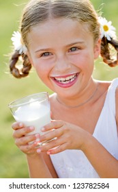 Healthy Kid, Milk - Portrait Of Lovely Girl Drinking Fresh Milk Outdoors