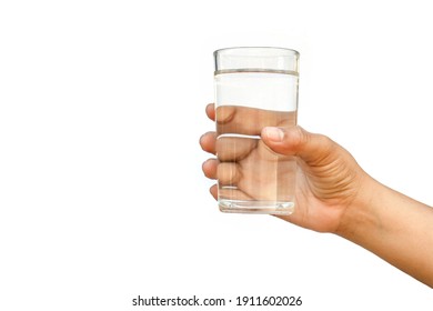 Healthy lifestyle concept.Young woman holding transparent water glasses isolated on white background.